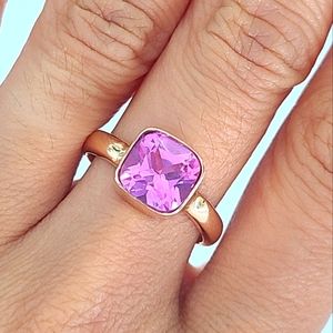 18k Solid Rose Gold Cushion Cut Pink Sapphire Ring